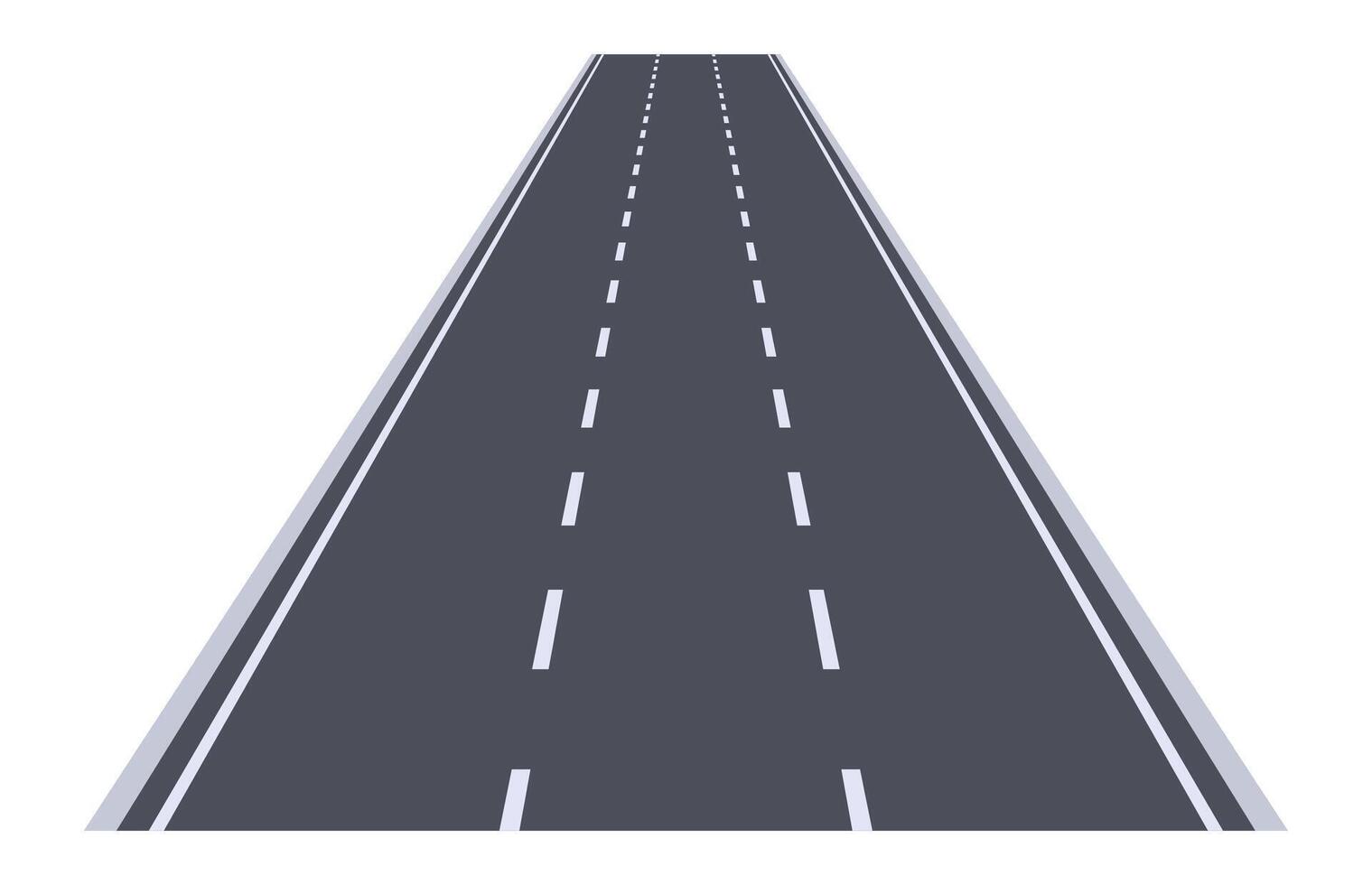 Straight asphalt road stretching into the horizon against a white background, featuring perspective lines and white dashed markings that divide the lanes, symbolizing endless journeys vector