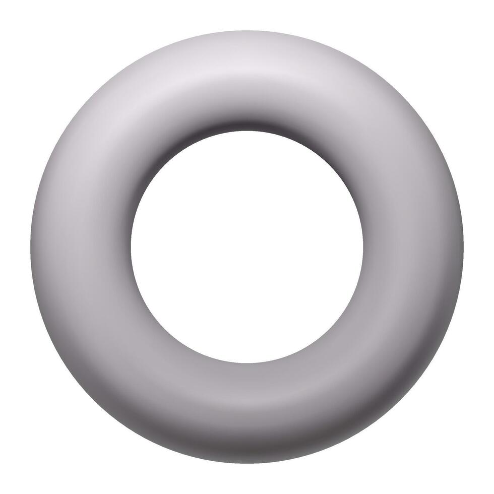 Floating on a white background, a perfect gray torus symbolizes infinity and eternity, embodying mathematical concepts through its seamless, continuous design and abstract form vector