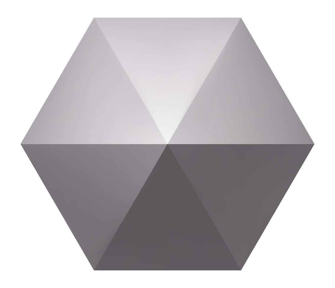Abstract gray hexagon divided into triangles creating a three dimensional geometric shape, ideal for technology, design, and futuristic concepts vector
