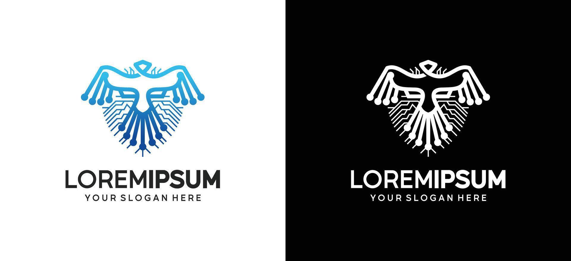 Eagle and lion or tiger face logo design in shield technology concept vector