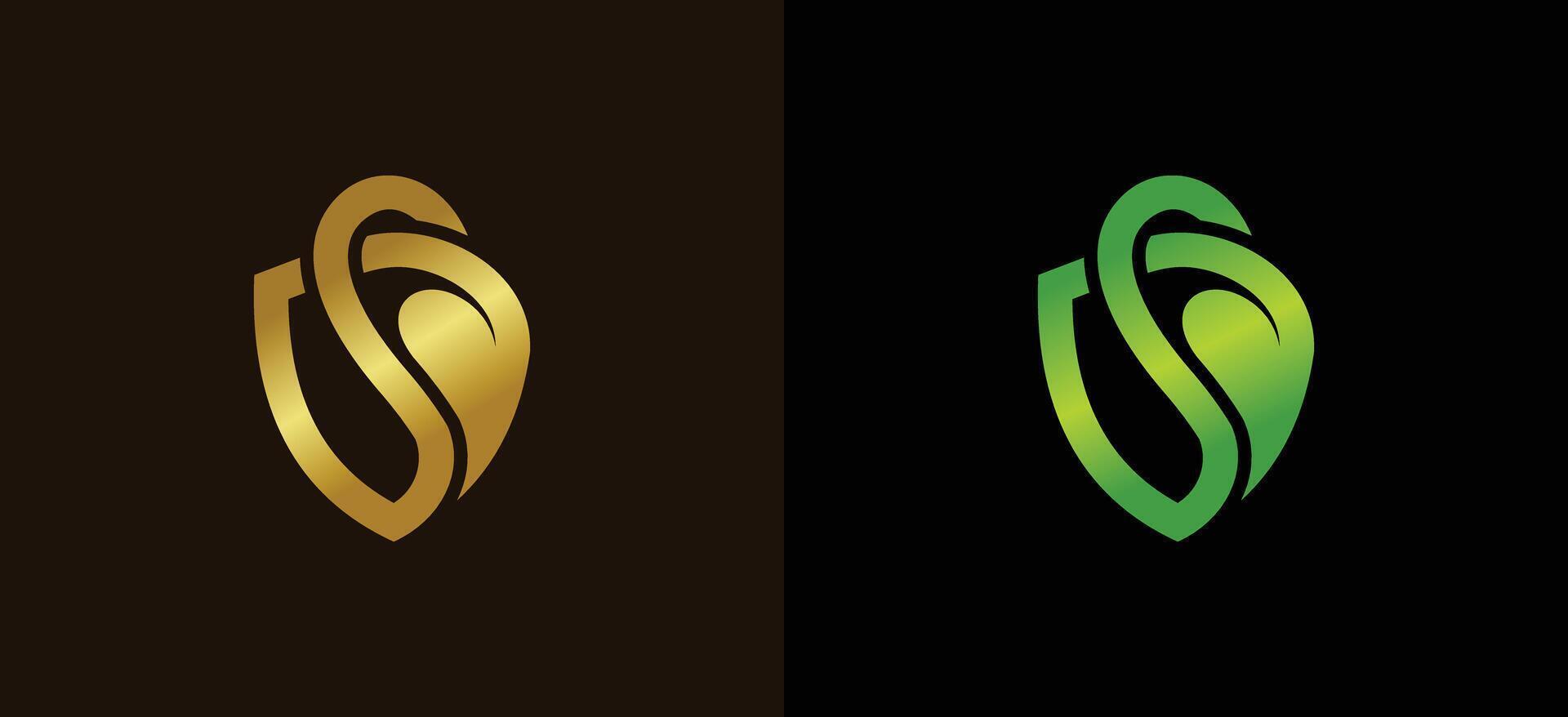 Leaf shield logo design in the shape of the letter S vector