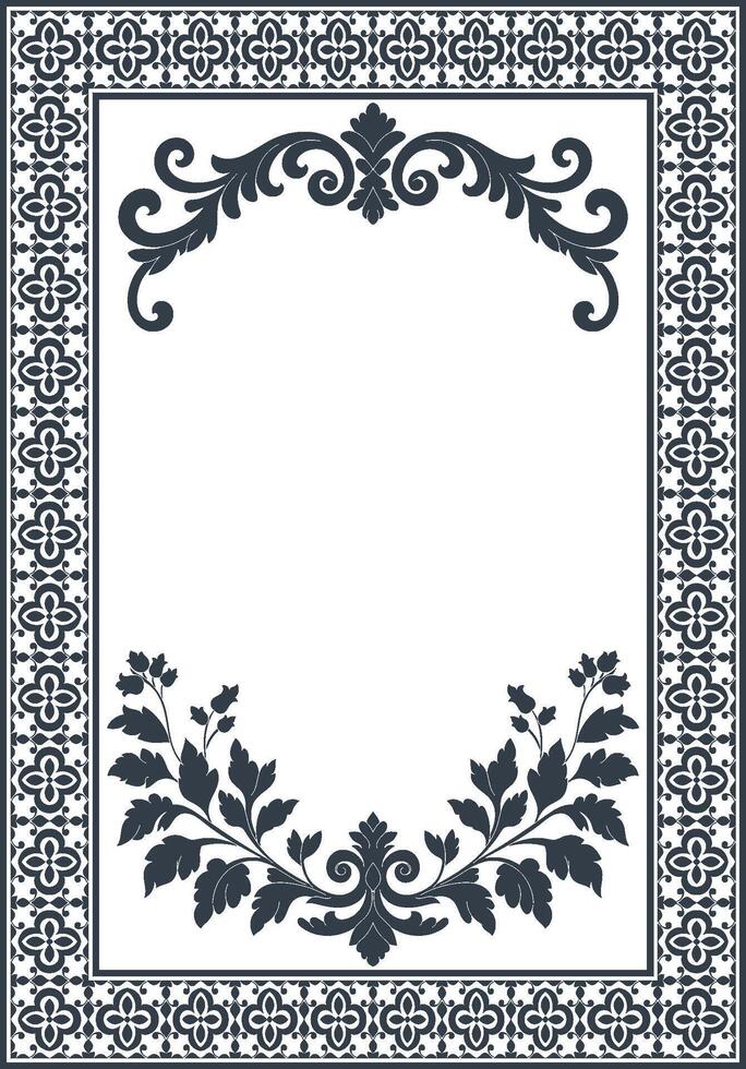 A4 frame, vintage abstract pattern frame, blue border, carpet border card vector