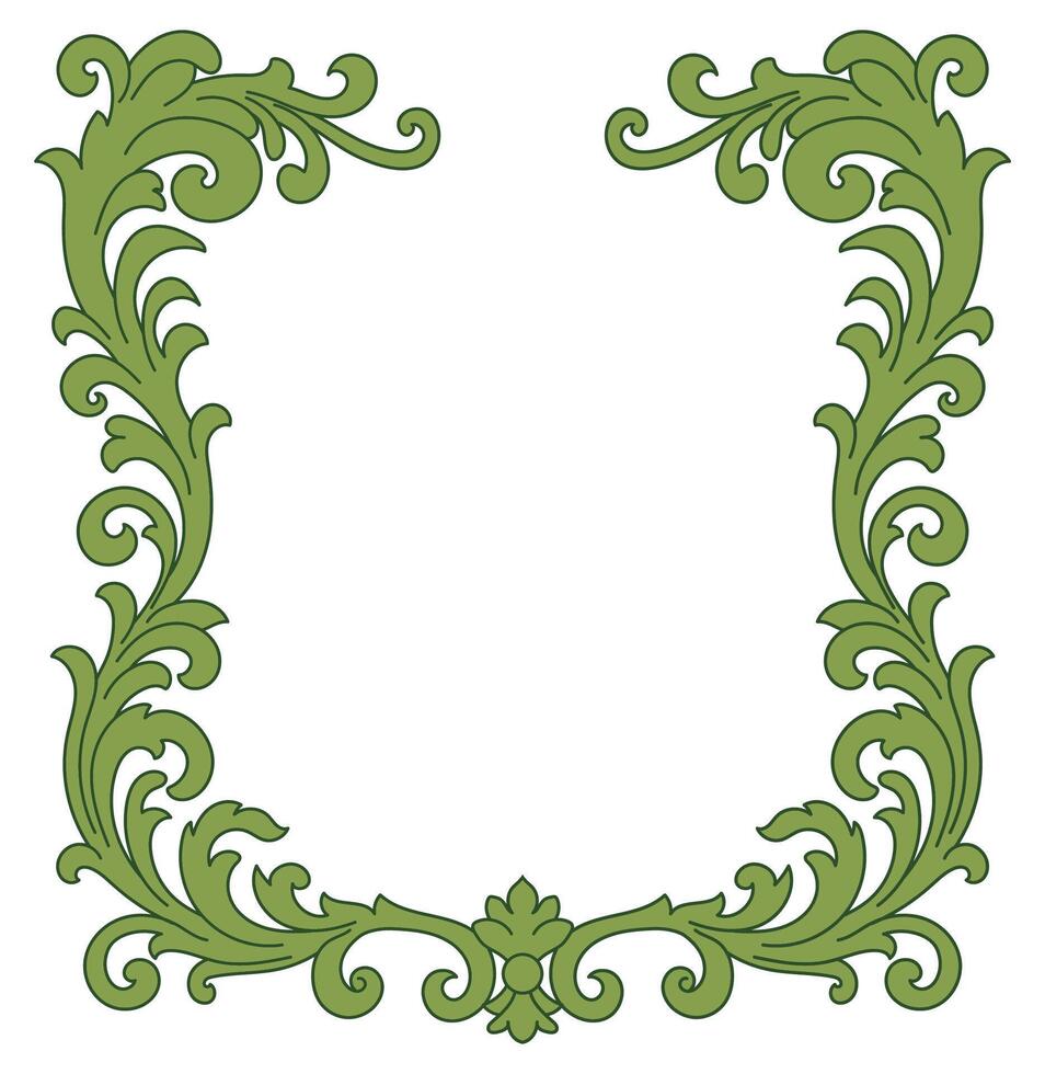 Vintage leaf frame, green scroll, vintage graphic elements vector