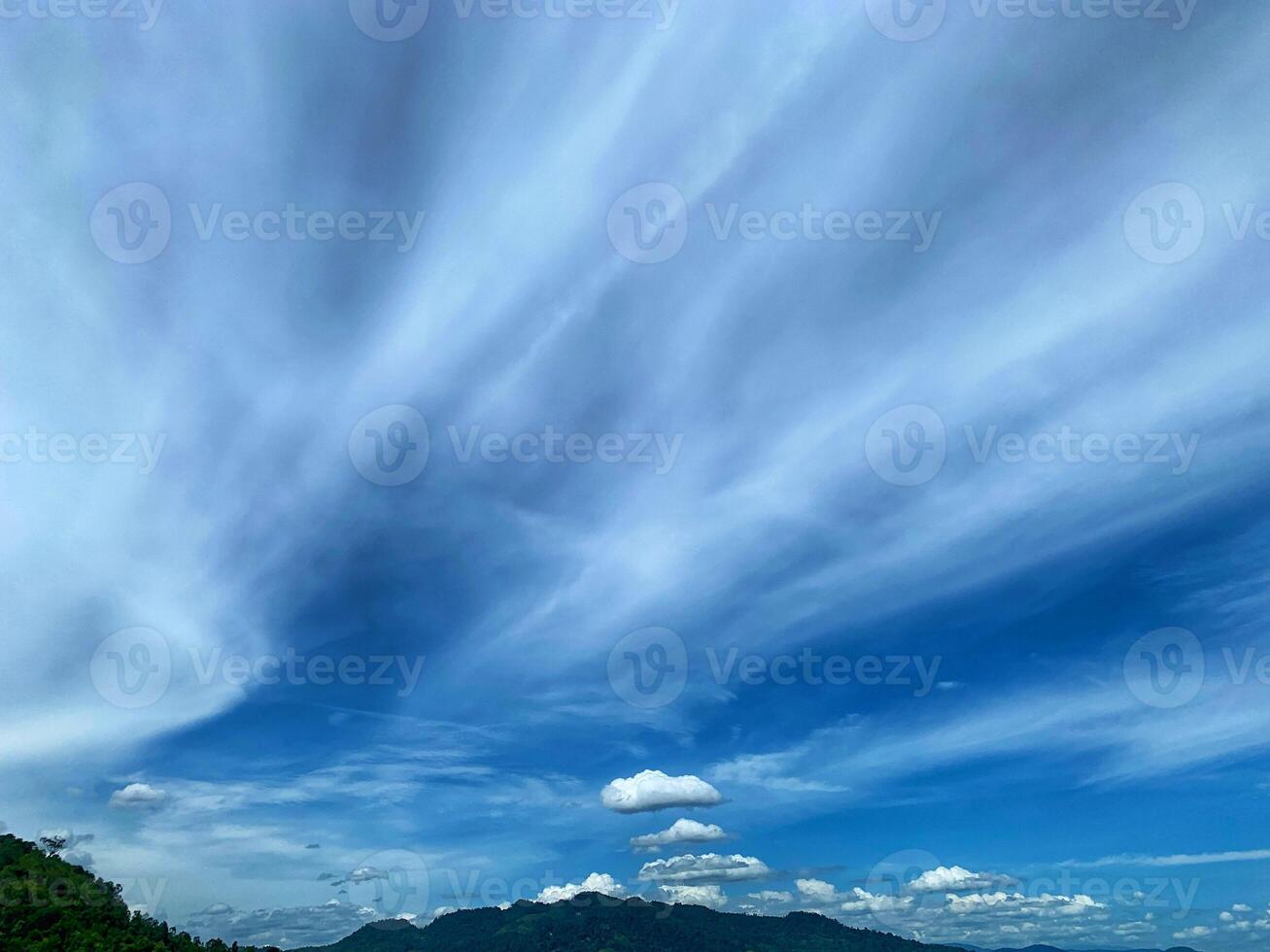 mountain view from the boat with blue sky background. photo