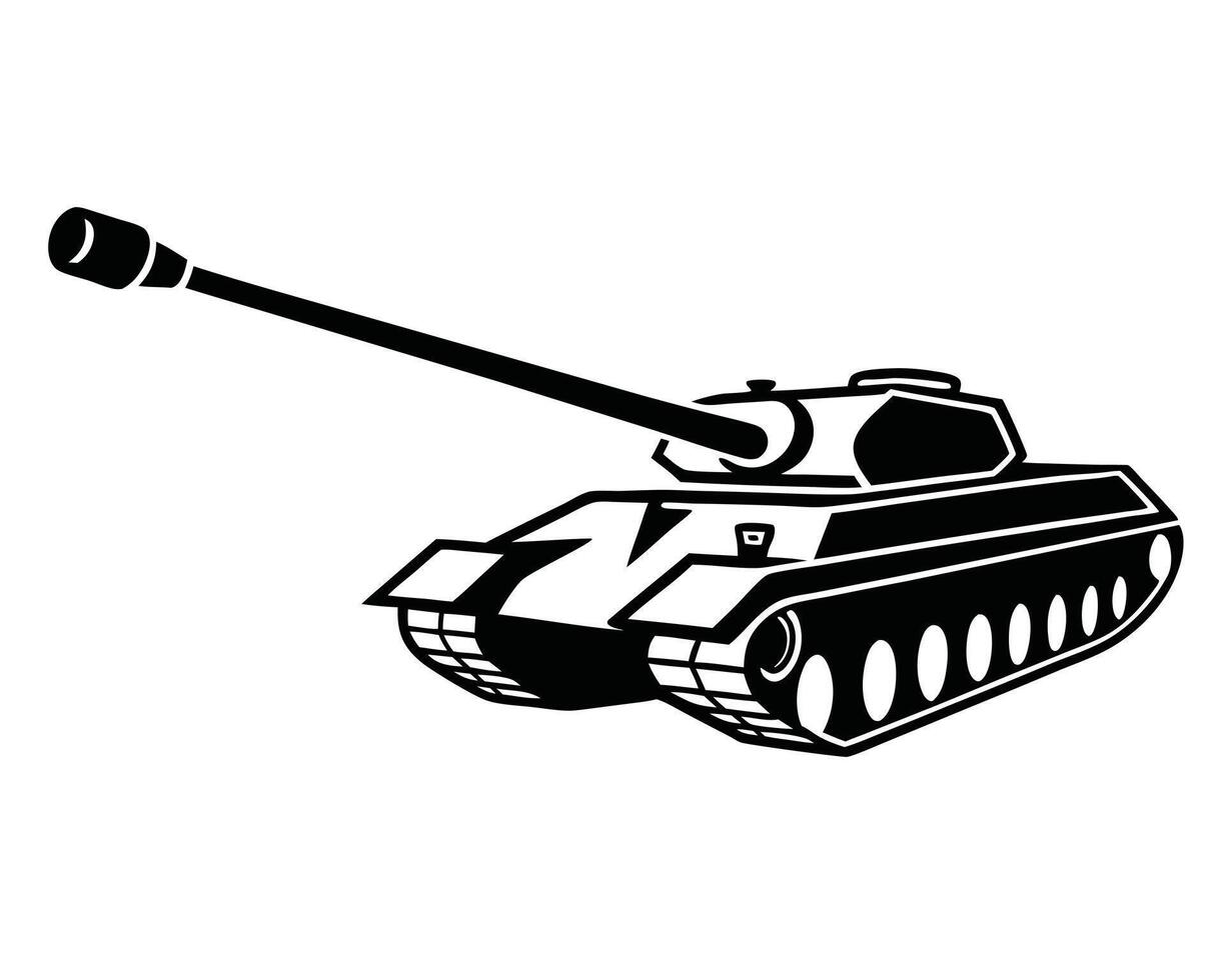 illustration of a black and white military tank isolated on a white background vector