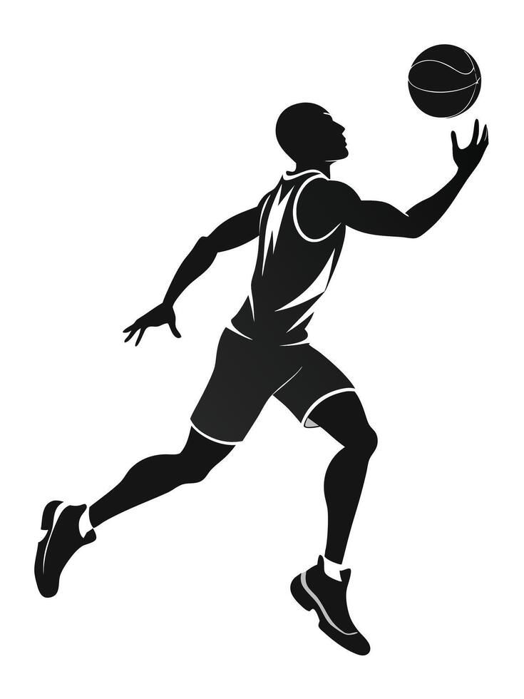 Silhouette of a basketball player dribbling and preparing to pass the ball forward vector