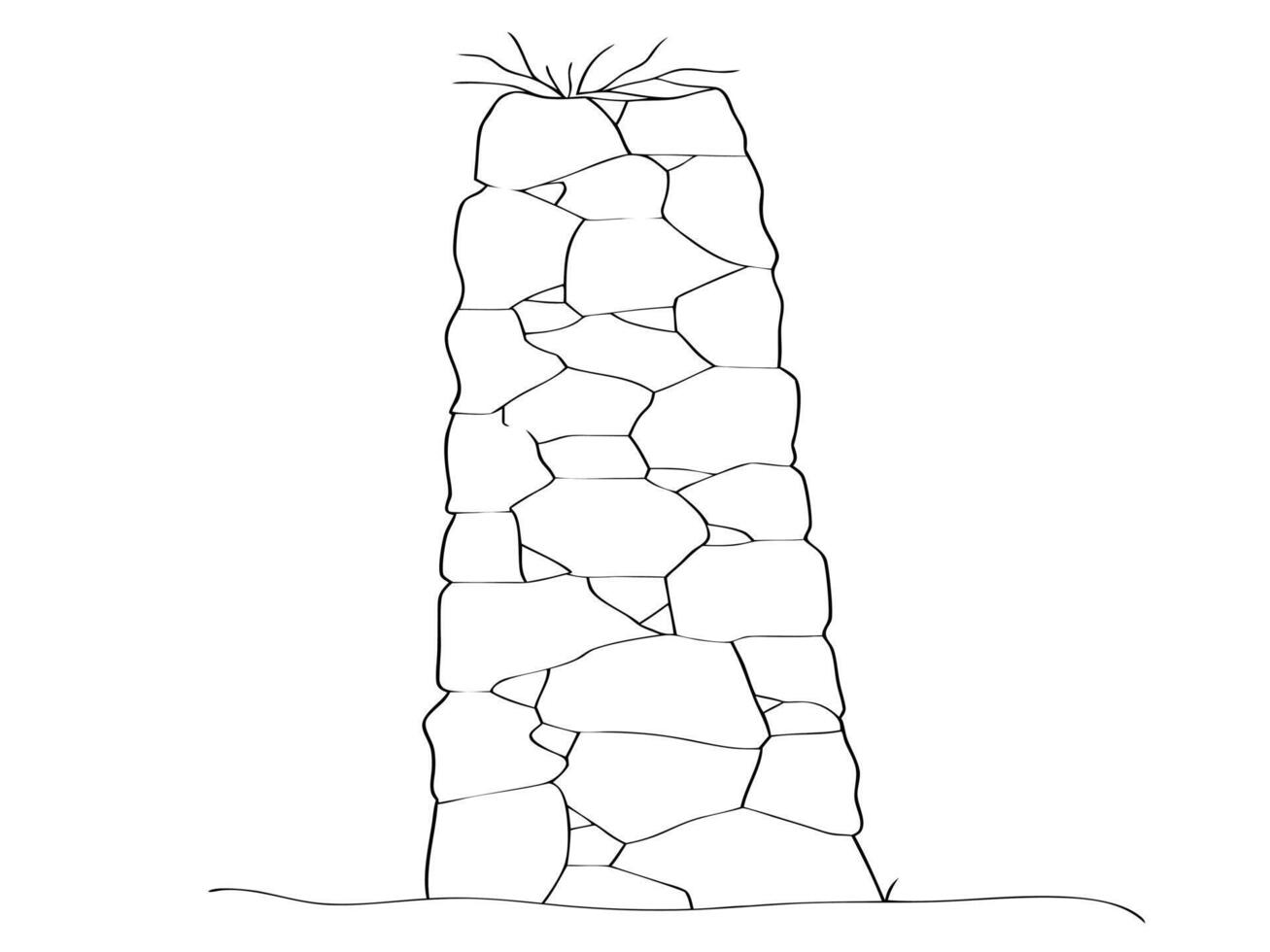 Detailed black and white line drawing of a tall stone pillar with rough texture vector