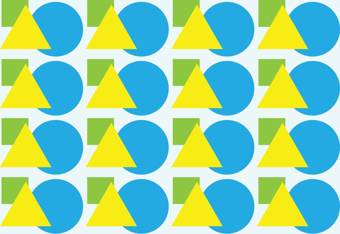 A geometric pattern with yellow triangles, blue circles, and green squares on a light background. Modern abstract design, ideal for textiles, wallpapers, and digital prints, and posters vector