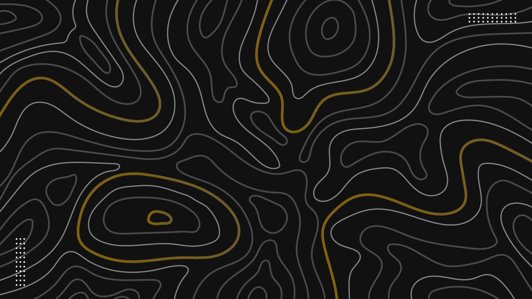 Abstract topographic contours with gold and gray lines on black background illustration vector