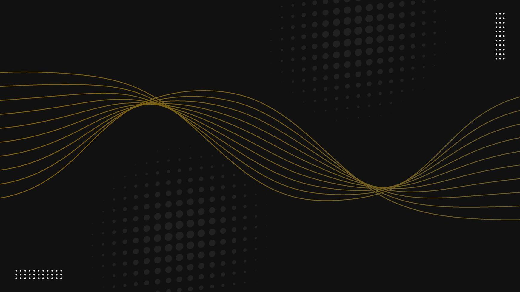 Abstract Gold Wavy Lines with halftone on Black Background vector