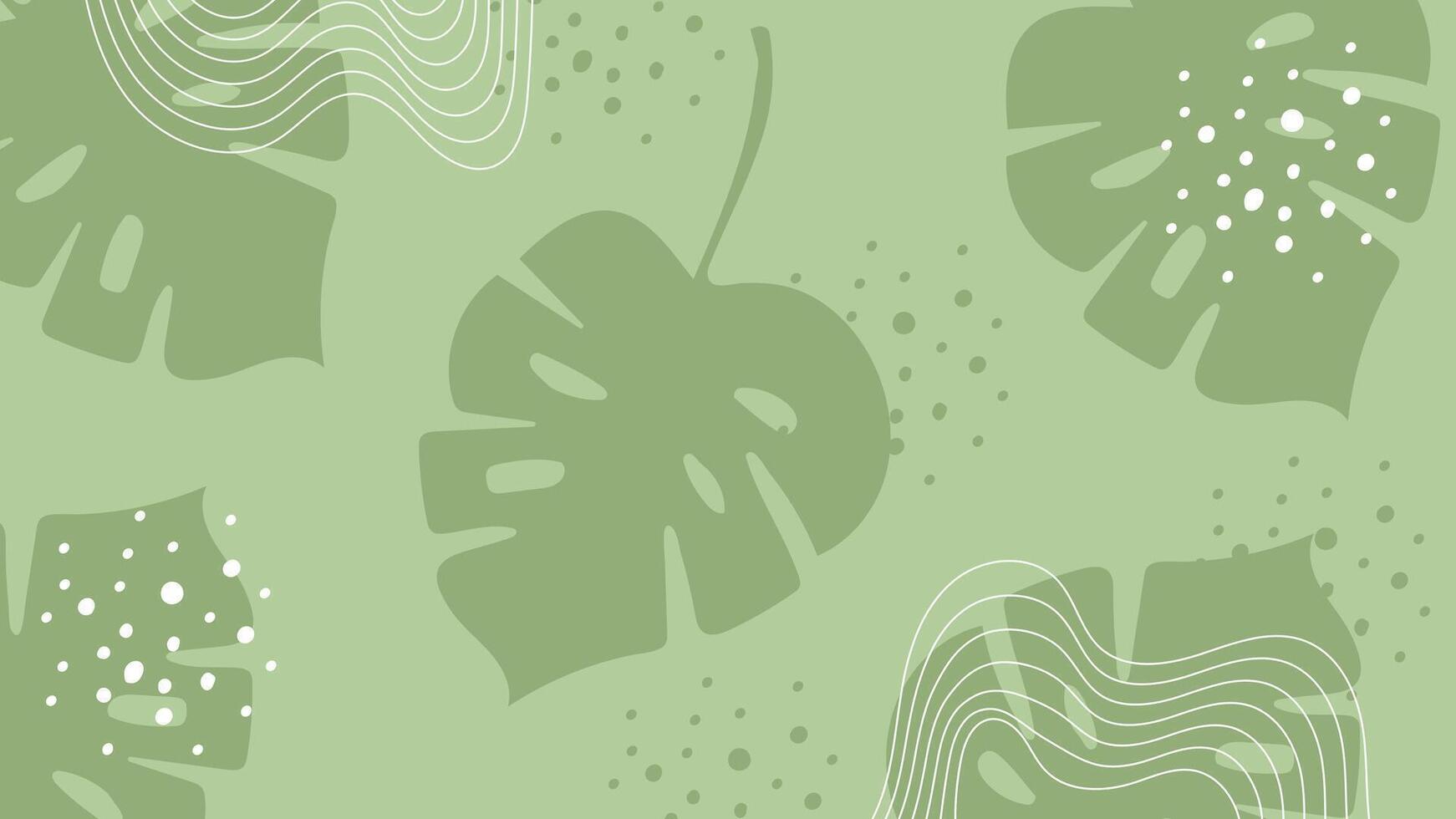 Green Monstera Leaf Banner Background in Minimal Hand-Drawn Style vector