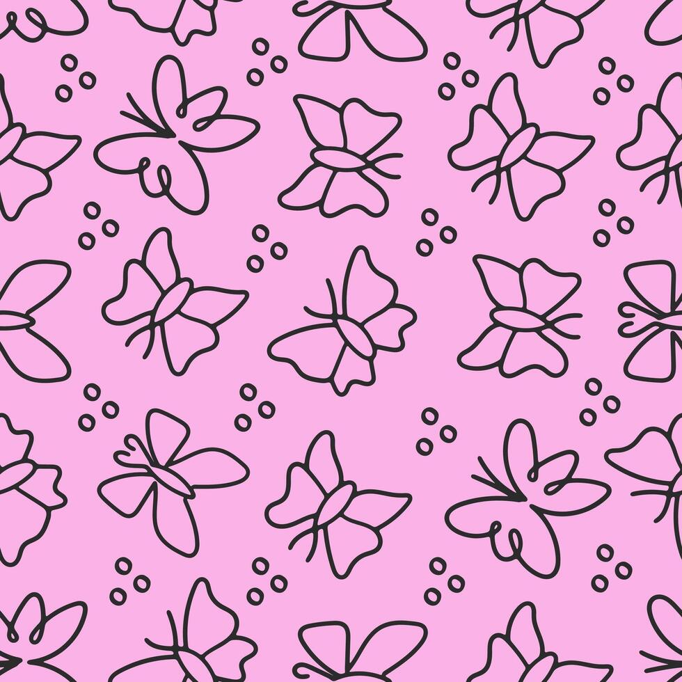 Seamless Pattern Butterfly Line Drawing. illustration vector