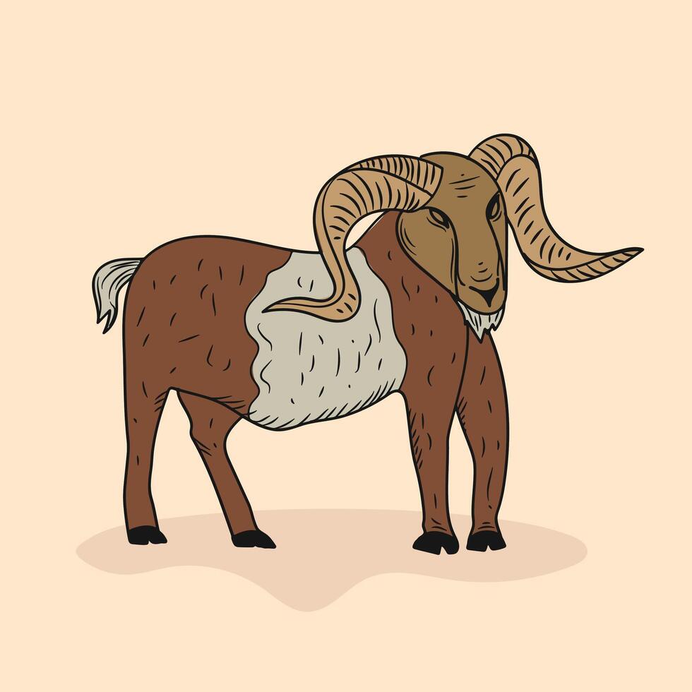 Ram with large horns hand drawn . illustration vector