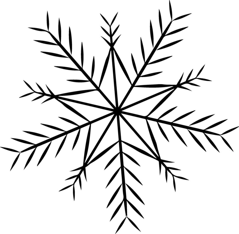 Snowflake simple black line isolated on transparent background. graphic line ink illustration. Perfect for cards, decorations, stickers, logo, menu, various designs. vector