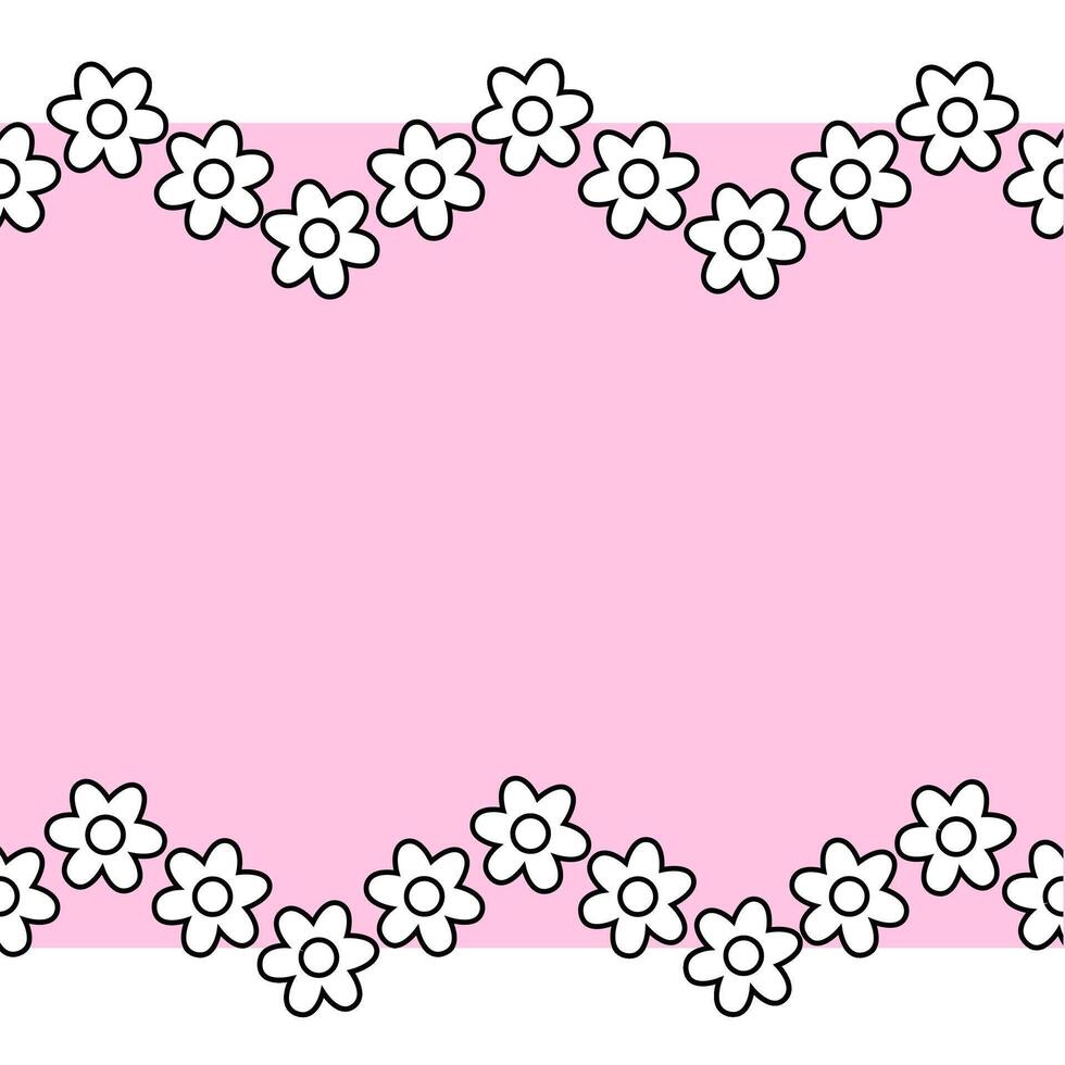 Simple flowers seamless border horizontal frame template. graphic line illustration. Black and white Minimal abstract floral tropical repeat print. For logo, web, package, sticker. vector