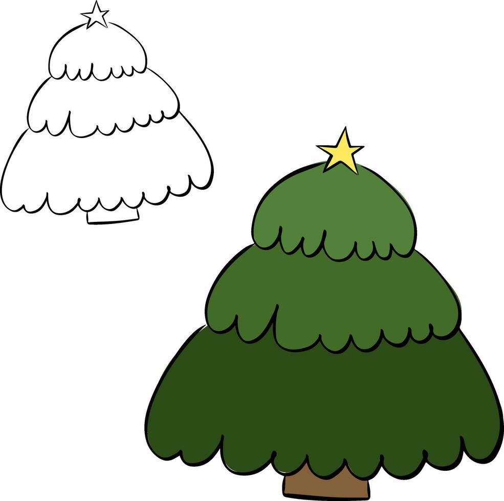 Christmas trees, modern flat design. isolated on transparent background. graphic line ink illustration. Can be used for printed materials - leaflets, posters, business cards or for web. vector