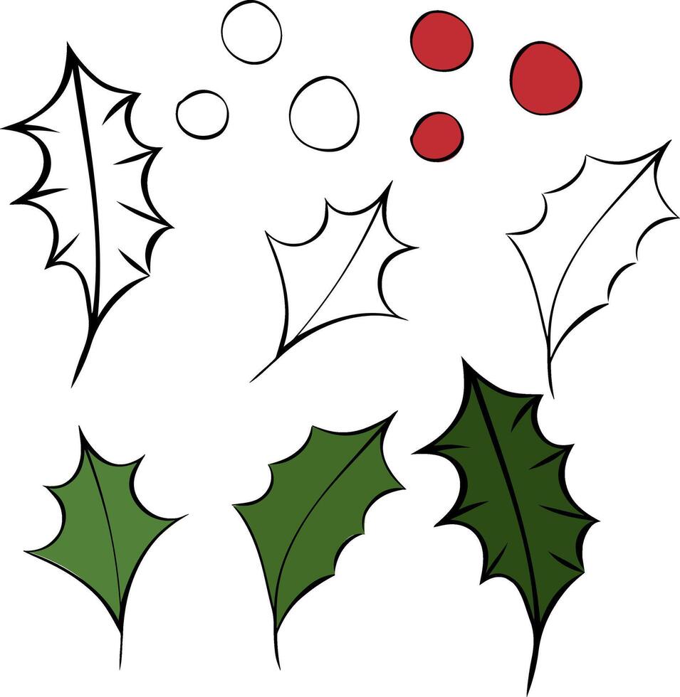 Christmas holly berry icon, mistletoe and leaf, red ilex branch isolated on transparent background. graphic line ink illustration. For poster, invitation, backdrop, ad, sale promotion vector