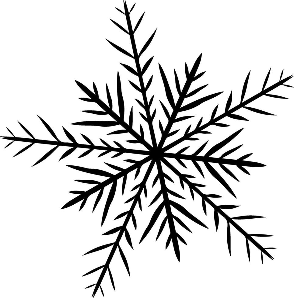 Snowflake isolated on transparent background. graphic line ink illustration. Silhouette sign for logo, print, comics, fashion, pop art, boards, design, stickers, decoration, posters vector