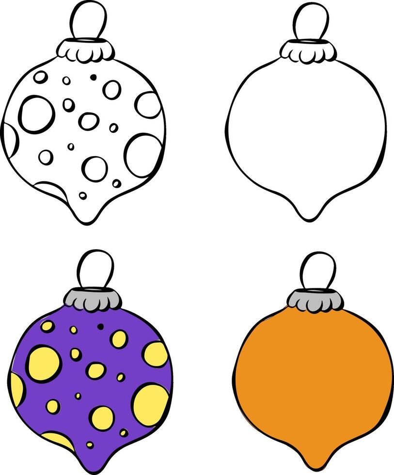 Christmas Ball silhouette set, isolated on transparent background. graphic line ink illustration. Perfect for cards, decorations, stickers, logo, menu, various designs. vector