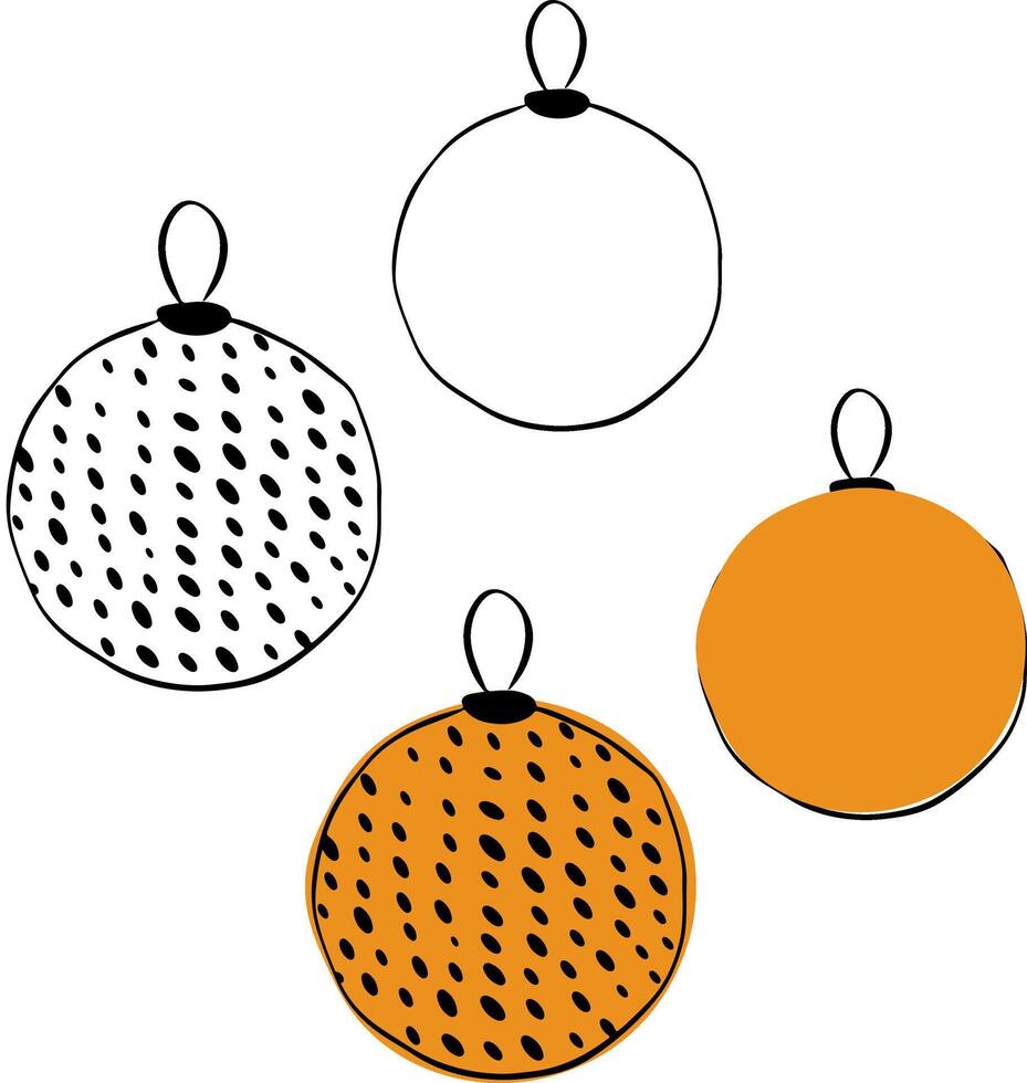 Christmas tree toy isolated on transparent background. graphic line ink illustration. Black silhouette of christmas ball. drawing. Isolated object on a white background. vector