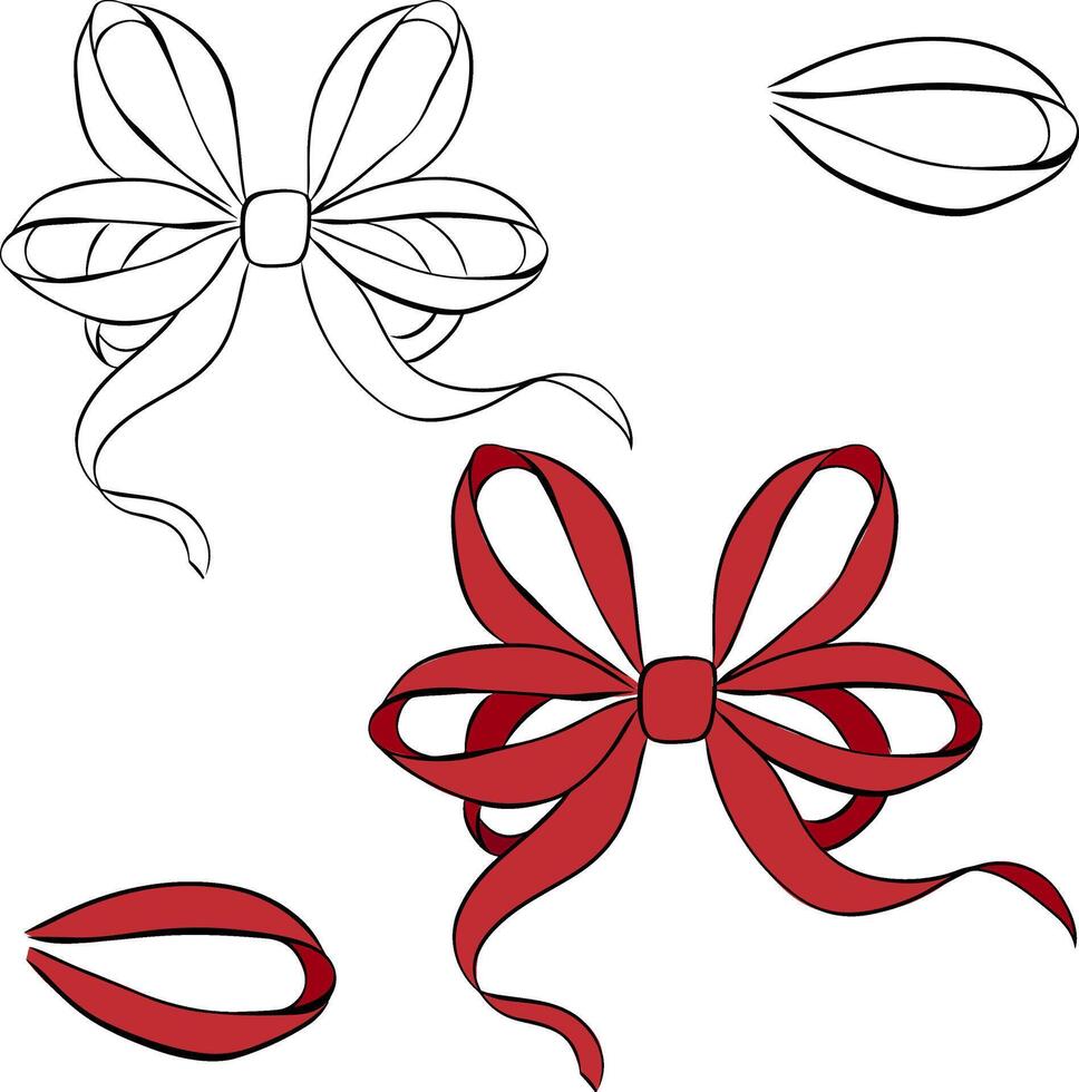 Red Ribbon isolated on transparent background. graphic line ink illustration. Red Silk Ribbon, Perfect for cards, decorations, stickers, logo, menu, various designs. vector