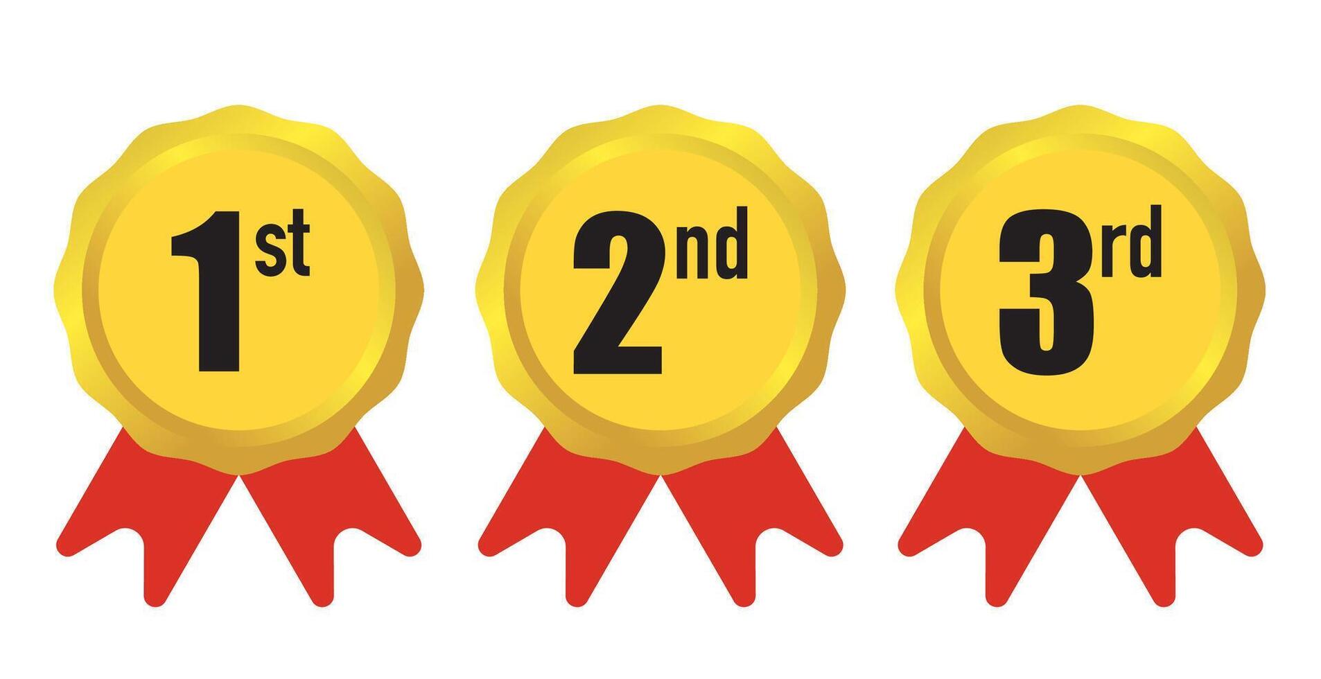 First, Second, and Third Place Badges with Red Ribbons vector