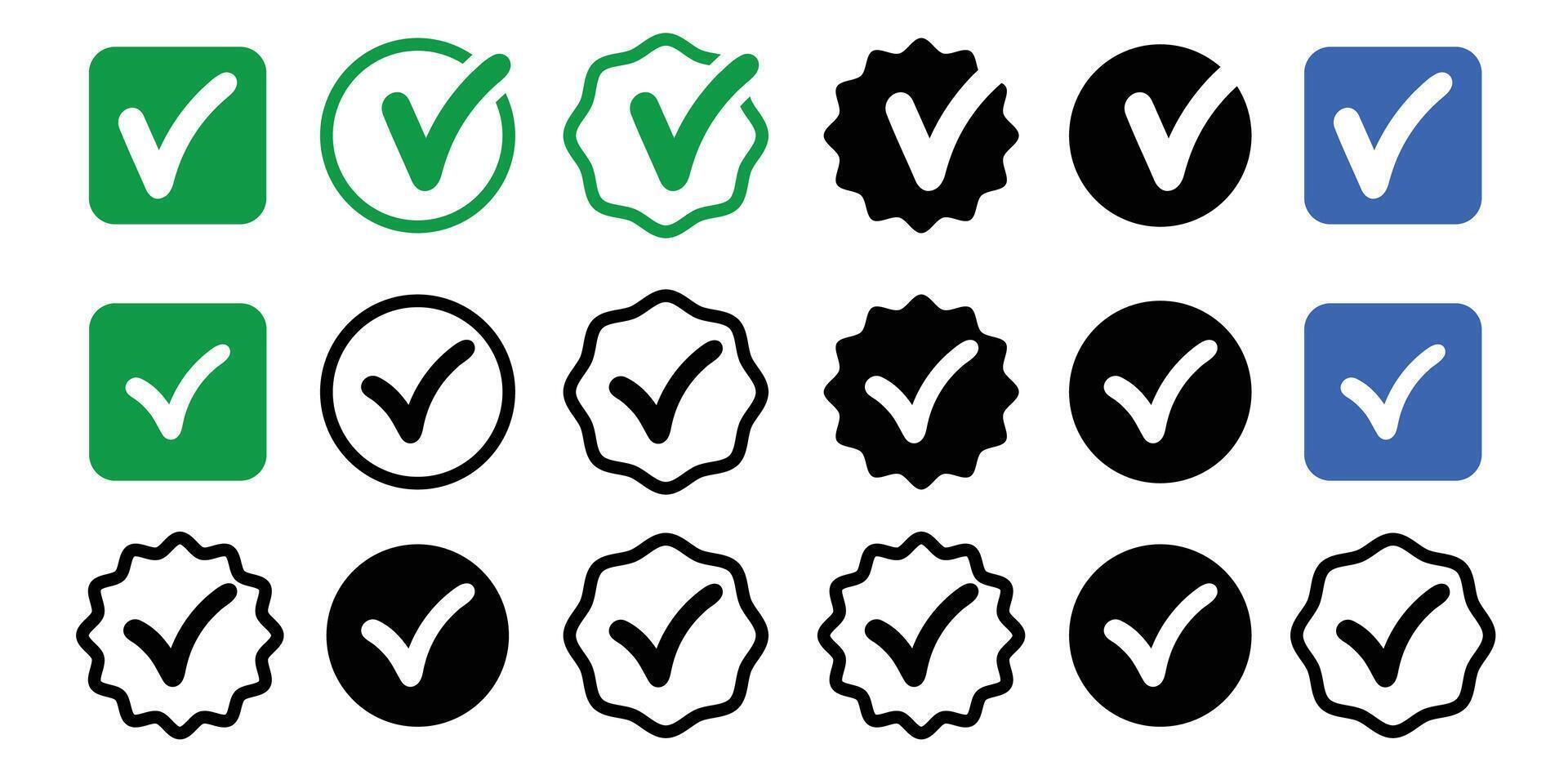 Checkmark icon collection. Checked check box sign. vector