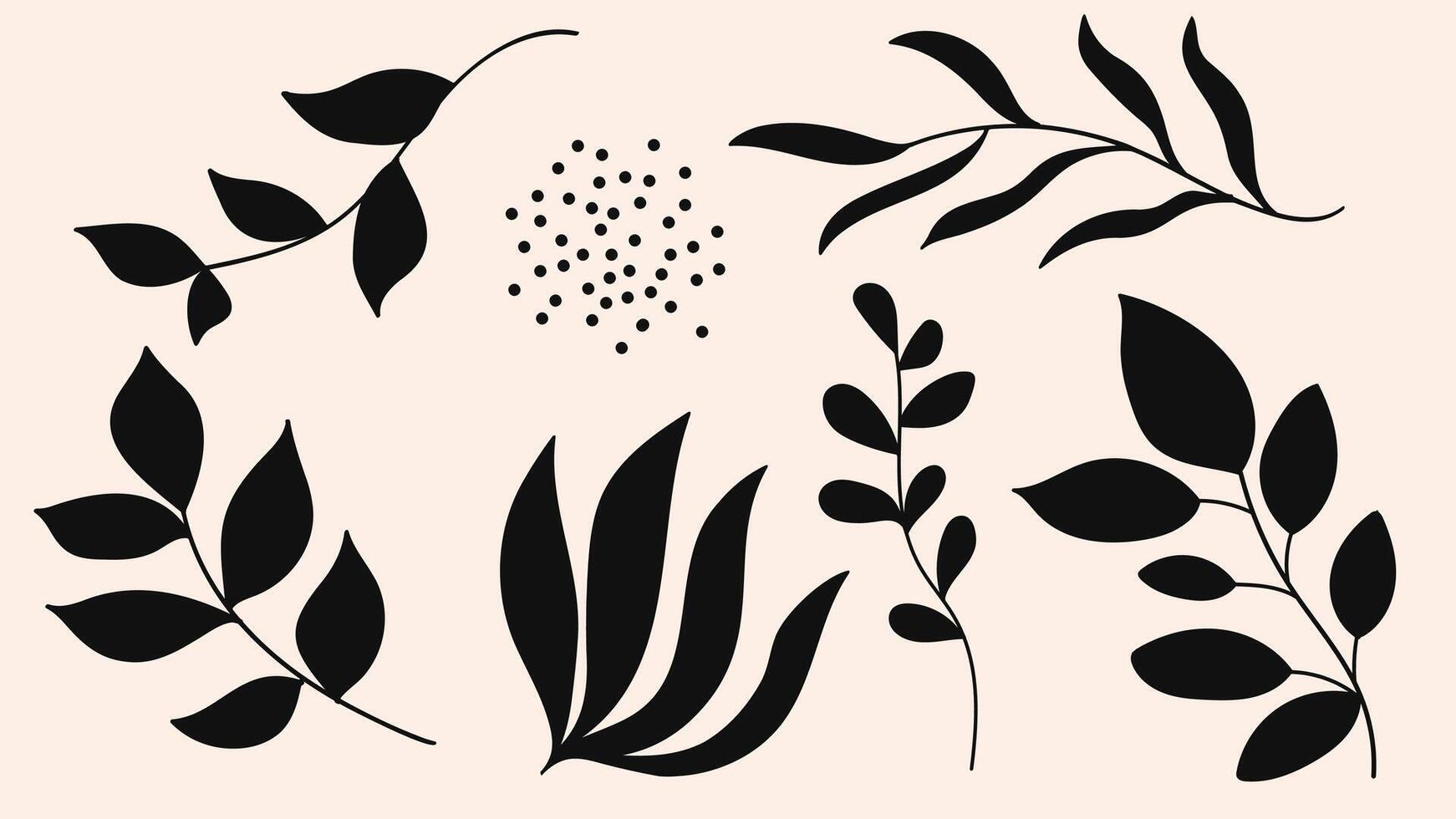 Black Silhouette Botanical Leaves Design Collection. illustration vector