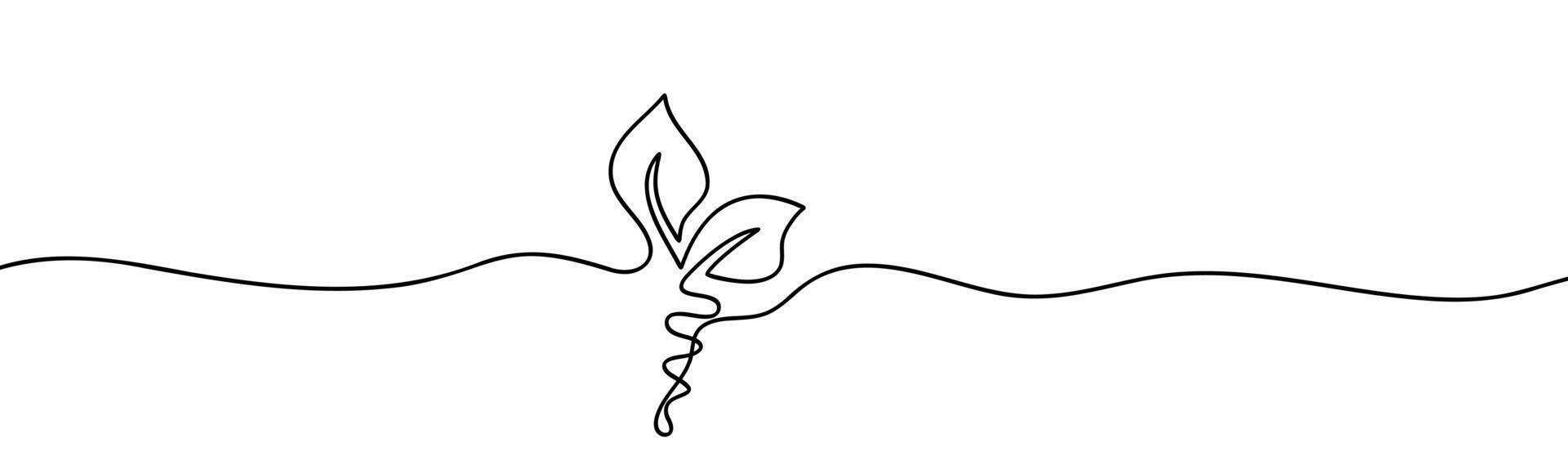 Continuous Line Art of Growing Sprout with Leaves vector