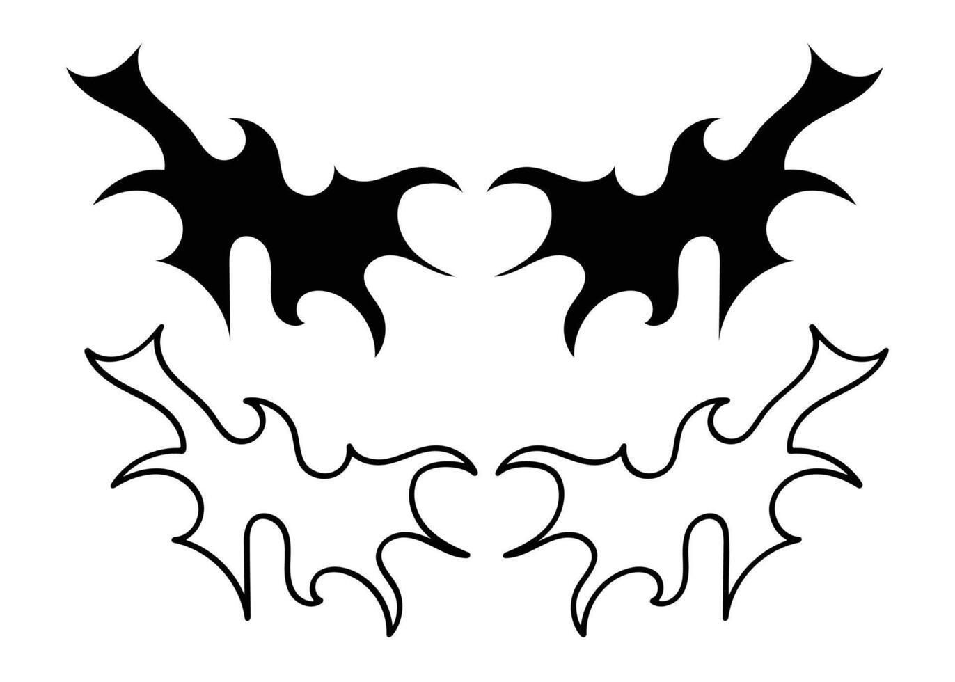 Tribal shape black silhouette with abstract heart set. Gothic tattoo design. vector