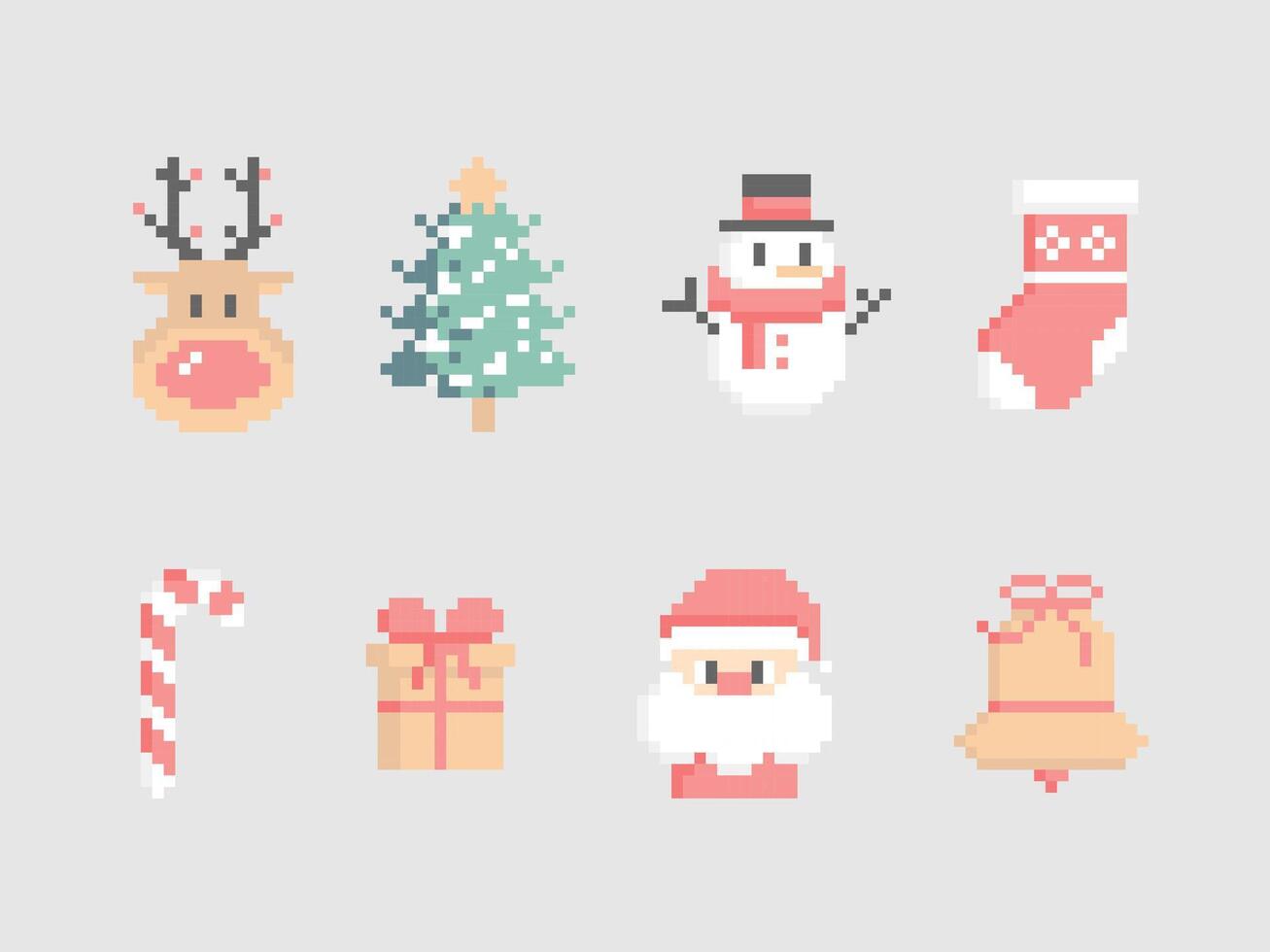 collection set of pixel art merry christmas and happy new year vector