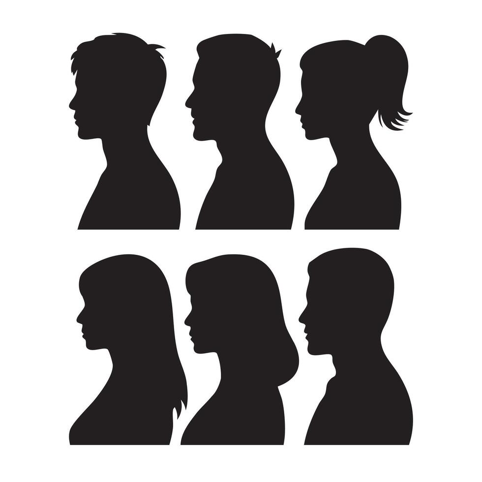 Six head silhouettes profile view isolated on white background vector