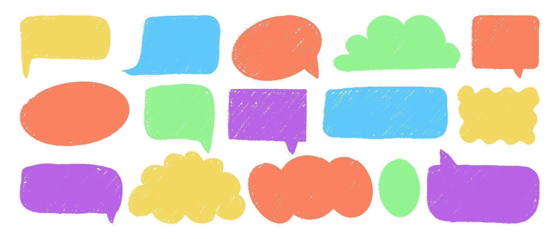 A set of bright hand-drawn text boxes. Textured mixed speech bubbles. Design elements for memo and messages. vector