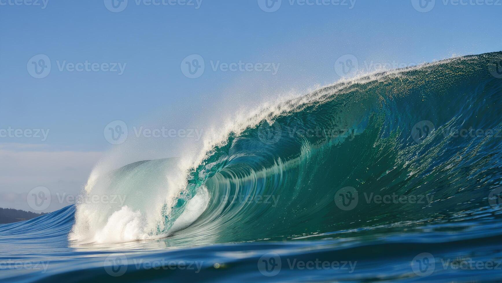 Powerful ocean wave curling in tropical Sunlight During daytime photo