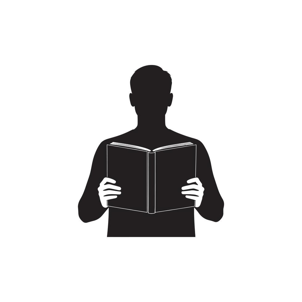 Silhouette Illustration of a person reading a book, representing knowledge, learning, and focus. vector