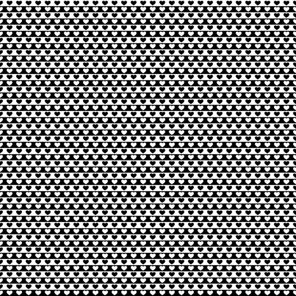 Seamless striped pattern with tiny hearts in row. Geometric striped black and white repeating gingham texture. vector