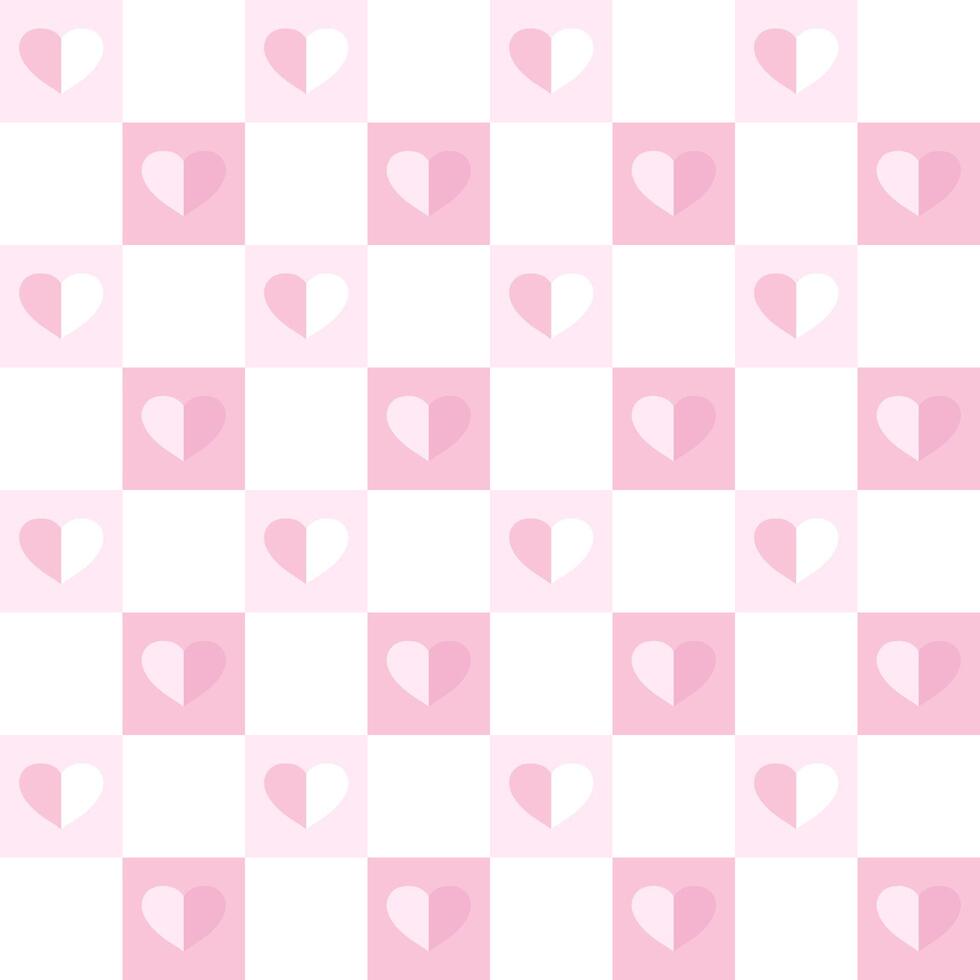 Seamless pattern with hearts and squares. Geometric repeating gingham pattern pastel striped texture. vector