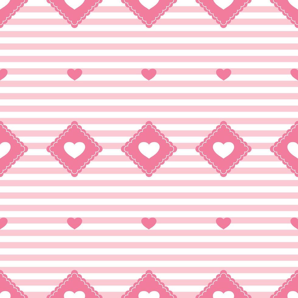 Geometric seamless pattern with horizontal stripe, rhombus with hearts. Repetitive gingham texture. vector