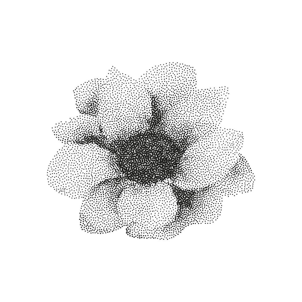 A black and white flower is shown in a dot pattern vector