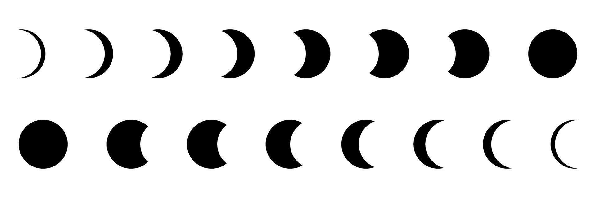Moon phase symbol. Crescent icon in glyph. Crescent icon set. Moon silhouette. vector