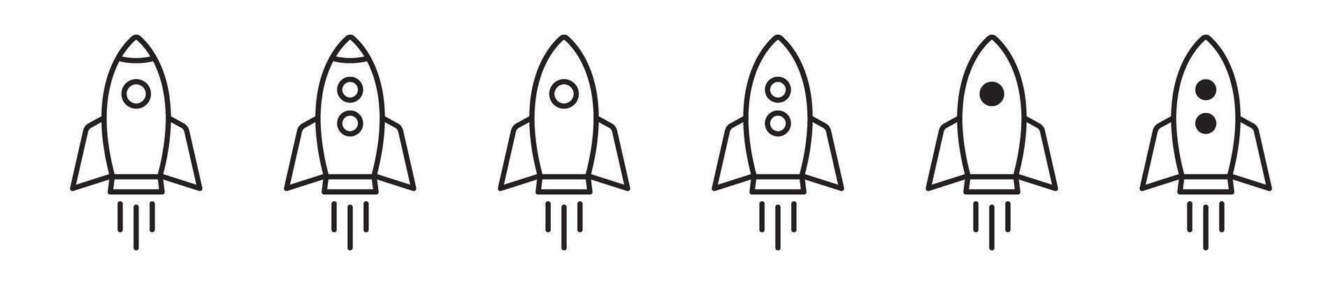 Rocket icon. Simple outline rocket signs set. Rocket launched icon. Expanded stroke. vector