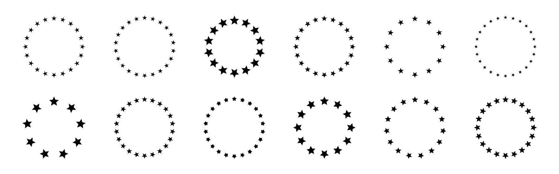 Stars in circle frame. Stars of various sizes arranged in a circle. Round frame, border. vector