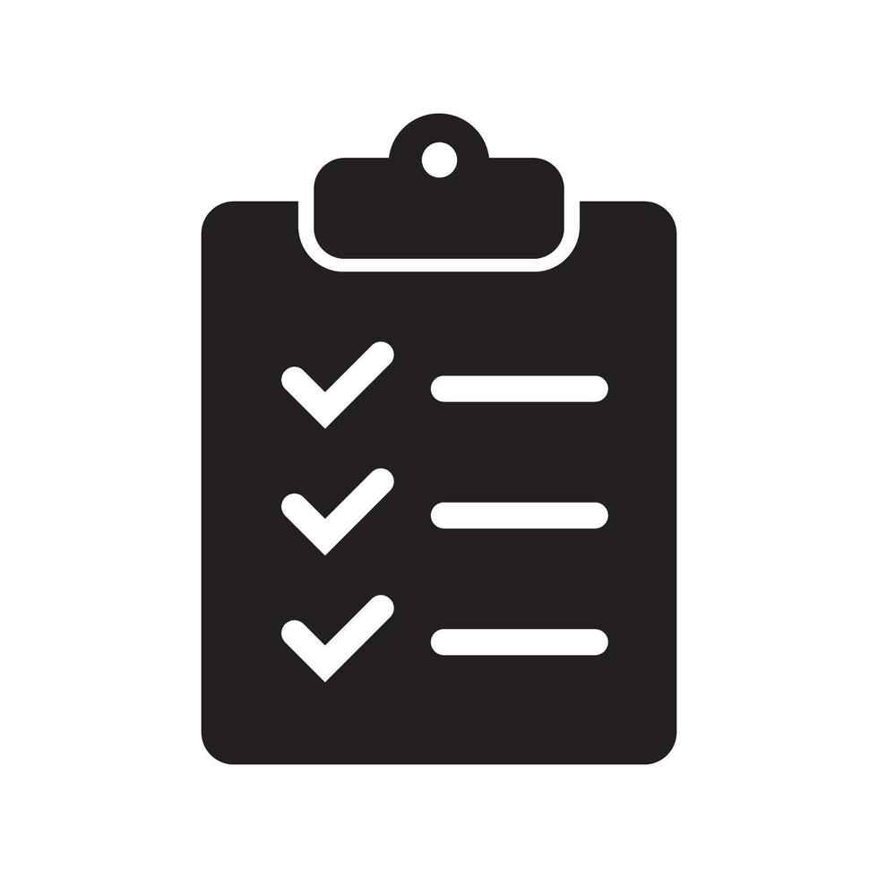 Glyph style clipboard icon with a completed checklist. Ideal for business planning, task management, productivity apps, project documentation and to-do list concepts. vector