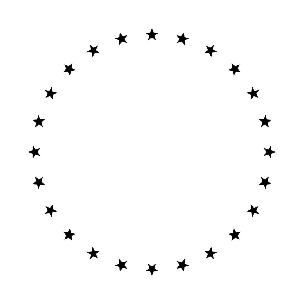 Stars in circle frame. Stars of various sizes arranged in circle. Design element, ornament. vector