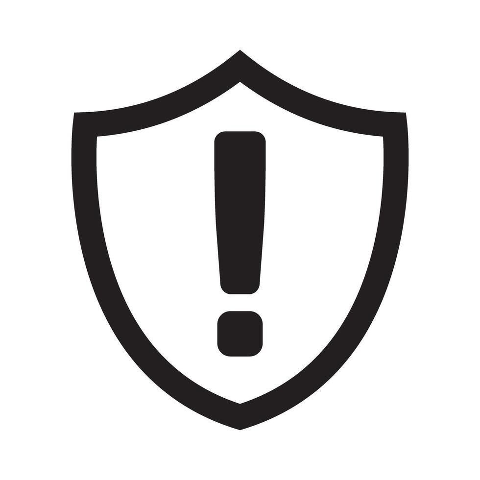 Security shield with exclamation mark icon, warning icon symbol. vector