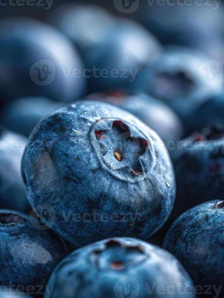 Close up of vibrant and juicy blueberries, perfect for any project. photo