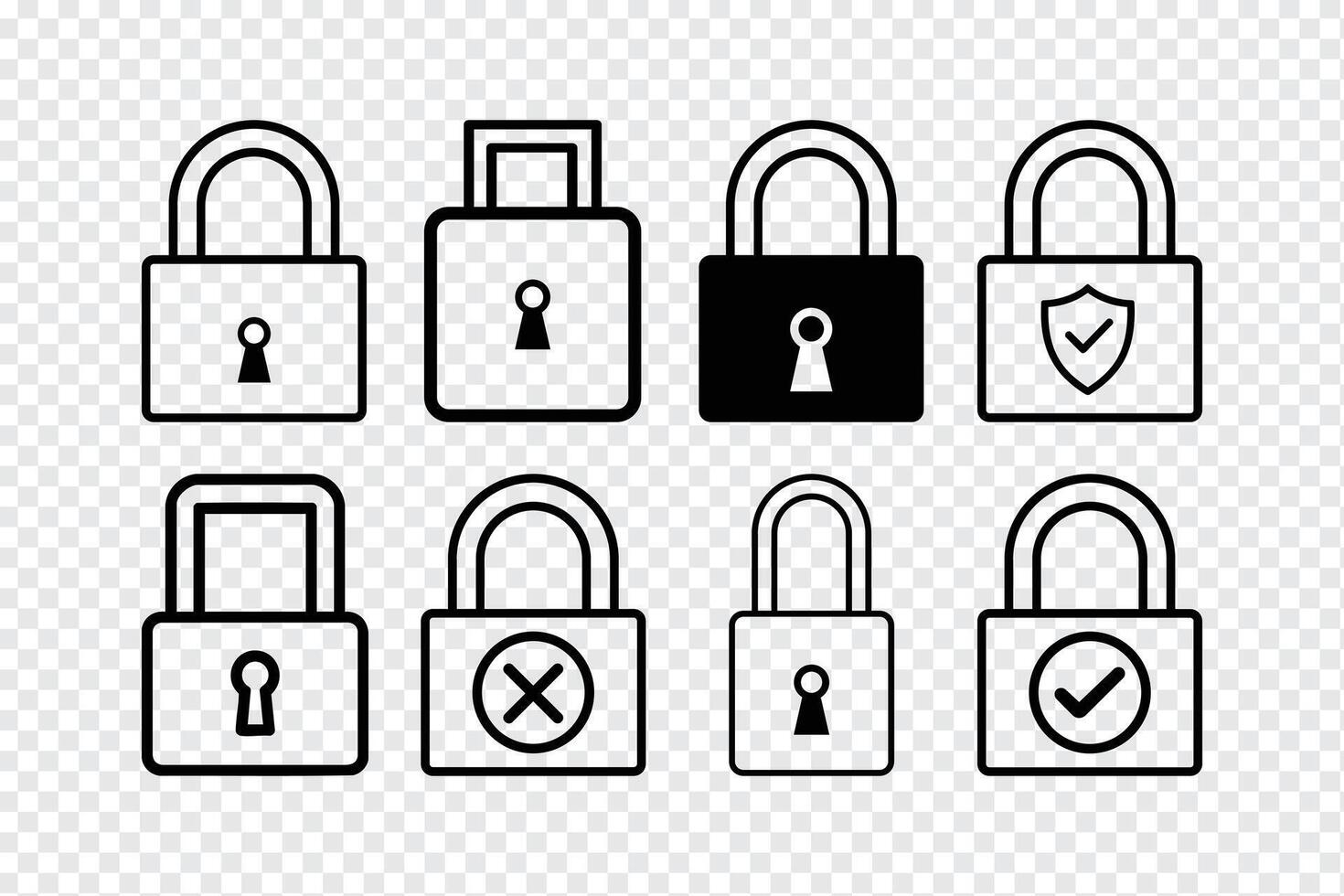 Padlock icons set showing security status variations vector