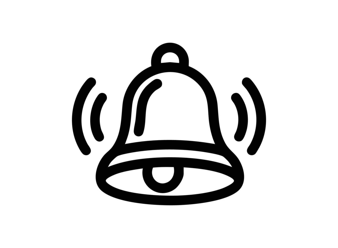 Black outline bell icon with sound waves vector