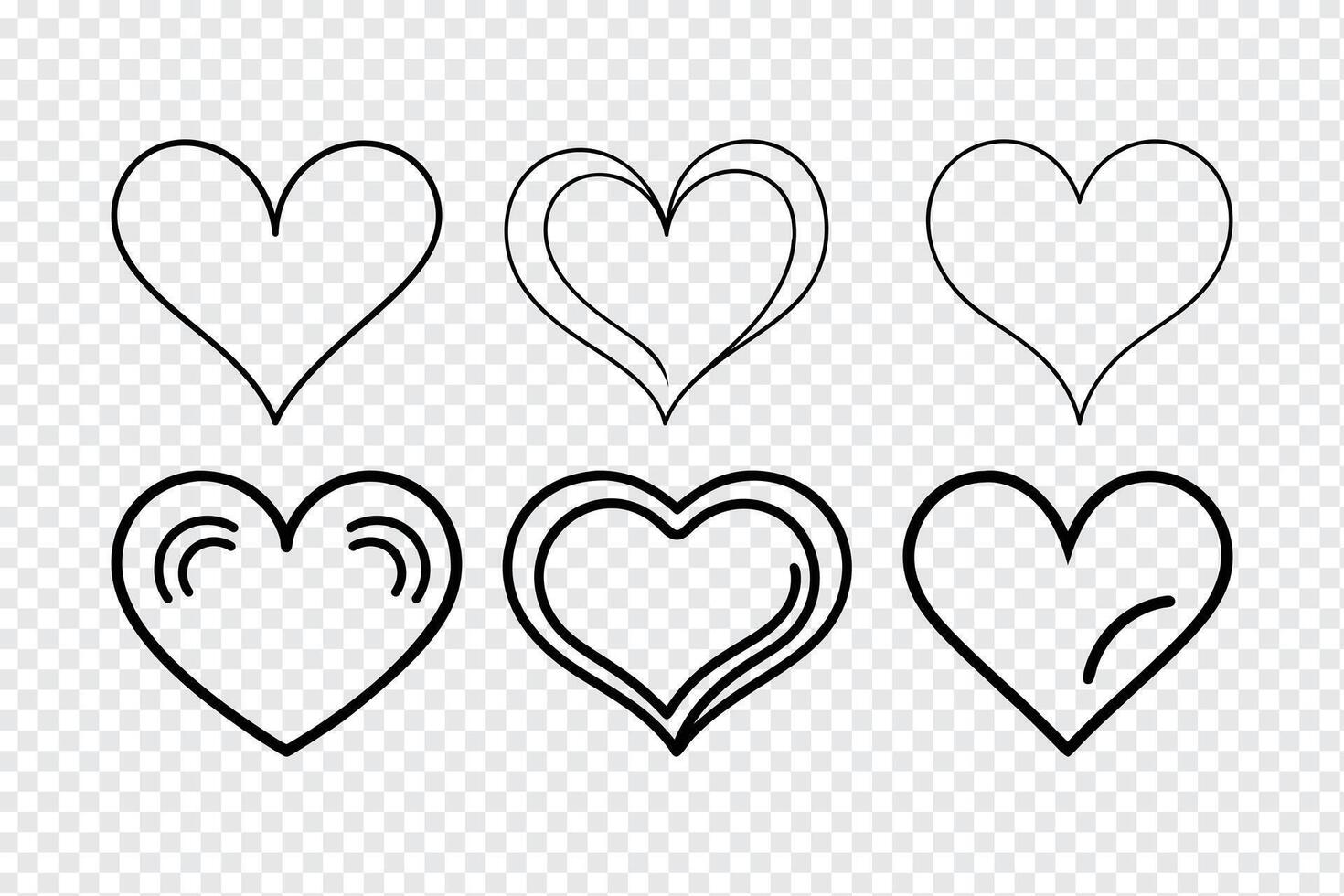 Six simple line art heart icons design set vector