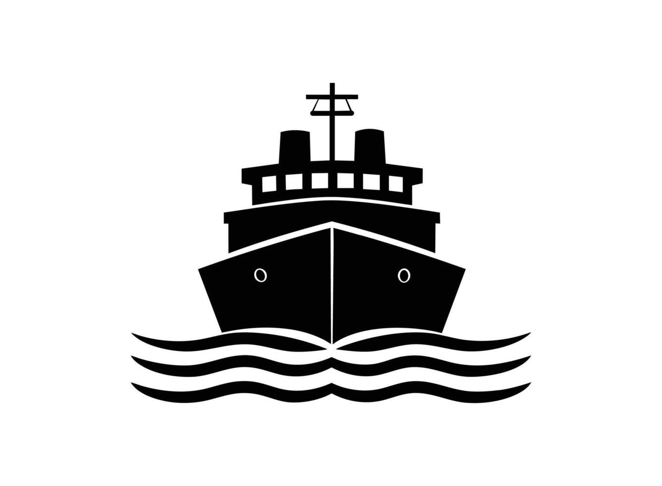 Black and white ship icon on water vector